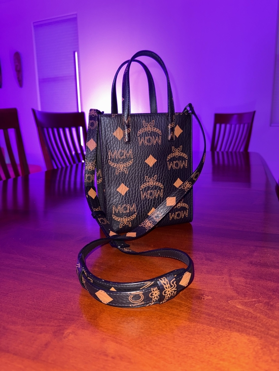 MCM Handbags - MCM Black & Cognac Logo Mini Tote Bag